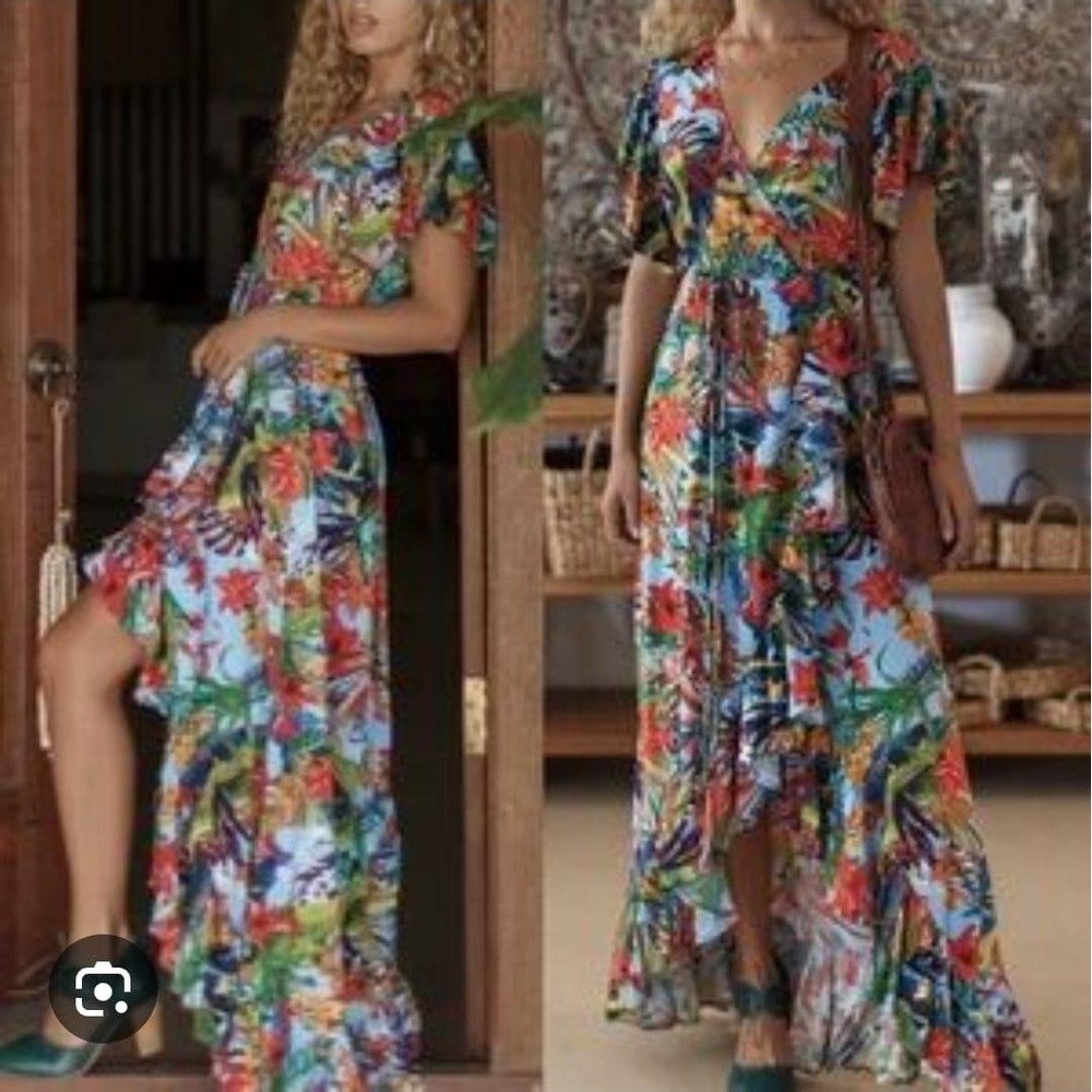 ELF Handmade Balinese Tropical Floral Wrap Maxi‎ Dress XL